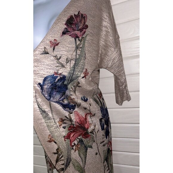 NWT Live In The Moment Sz LARGE Open Front Cardigan Oatmeal Floral Draped - Picture 5 of 11